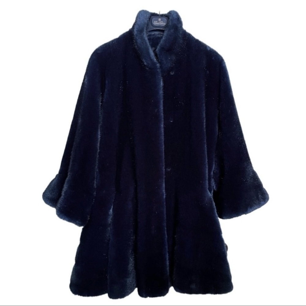 Elegant Midnight Blue & Black Faux Fur Coat